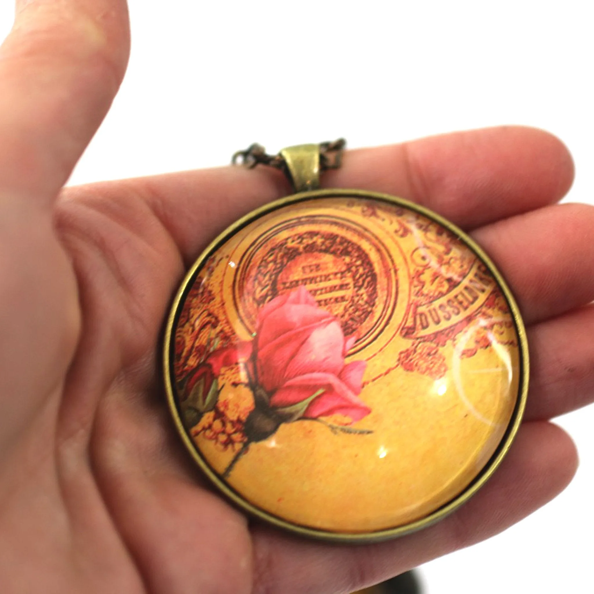 Vintage Rose - Flower Pendant on Antique Bronze Chain - Simple Statement Necklace - 30" Long - Papersonal - Clay Space