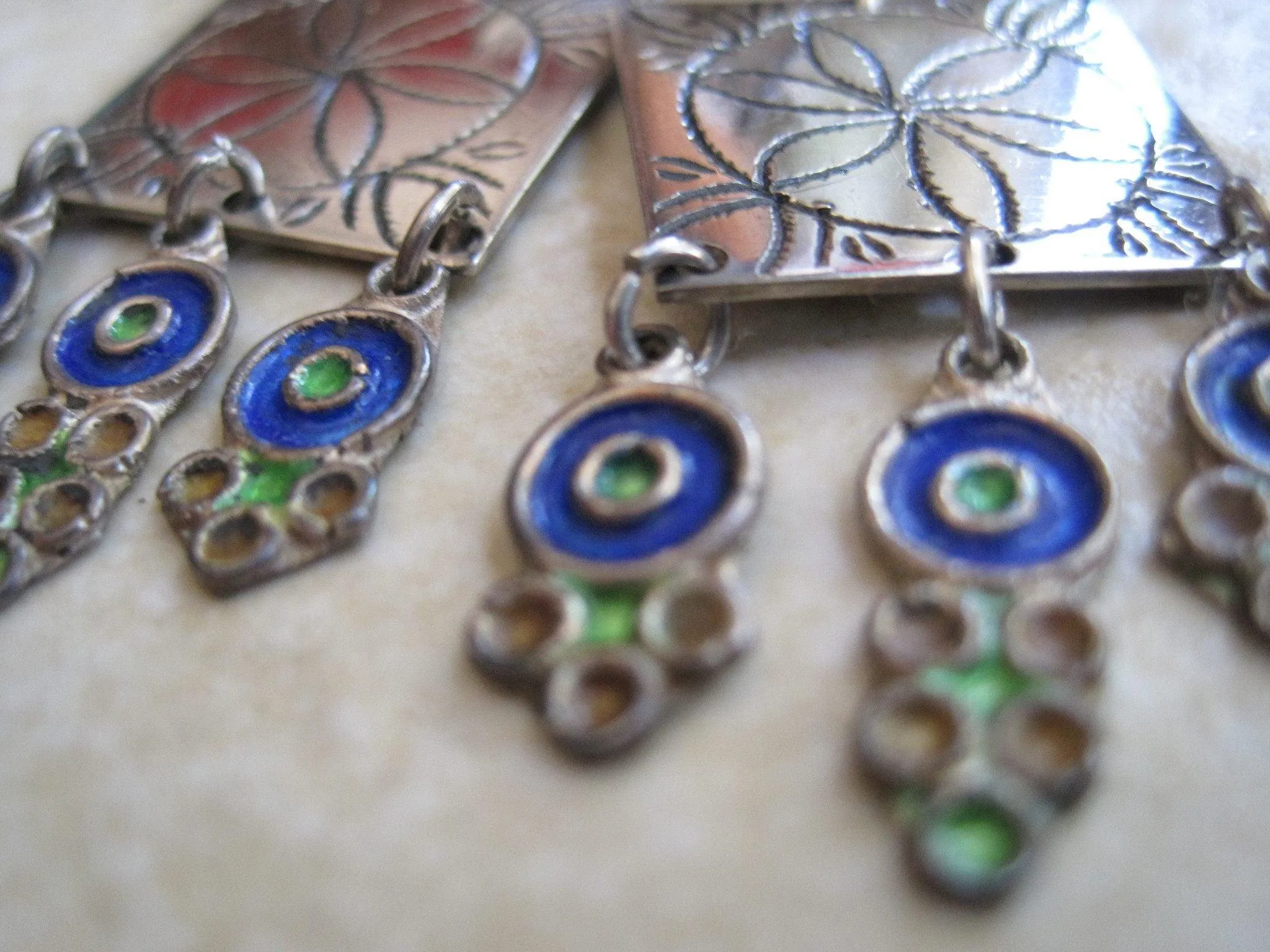 Vintage Sterling Silver Moroccan Earrings with Enamel