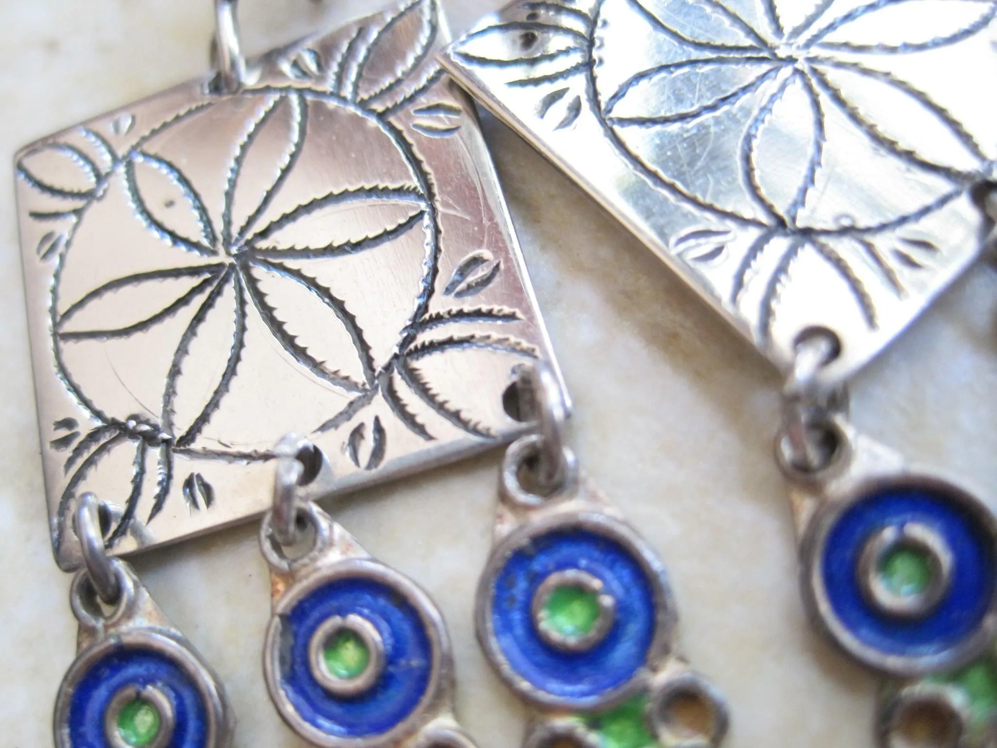 Vintage Sterling Silver Moroccan Earrings with Enamel