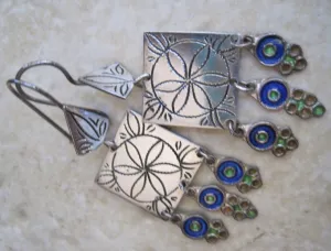 Vintage Sterling Silver Moroccan Earrings with Enamel