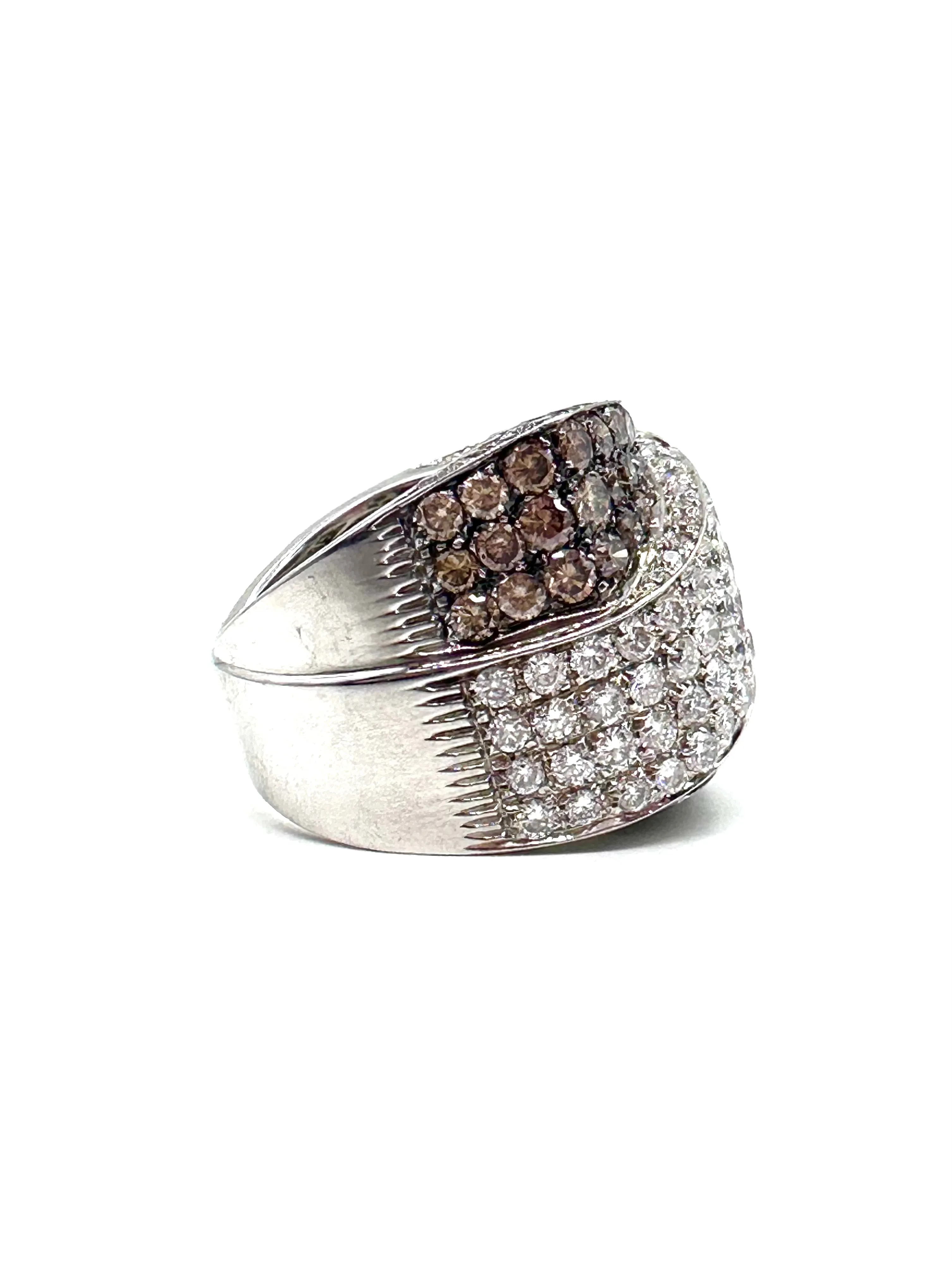 White and champagne diamond crossover ring