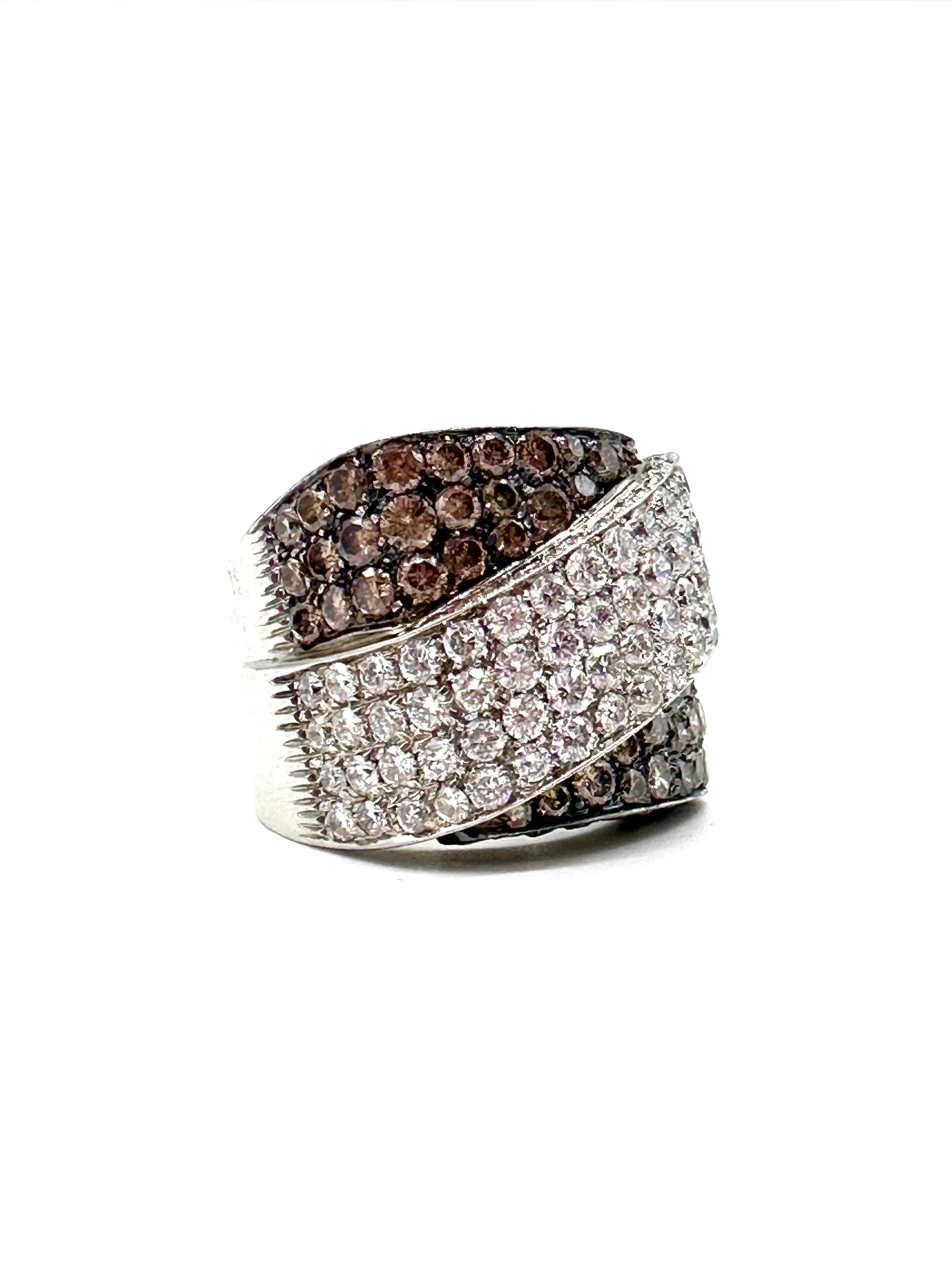 White and champagne diamond crossover ring
