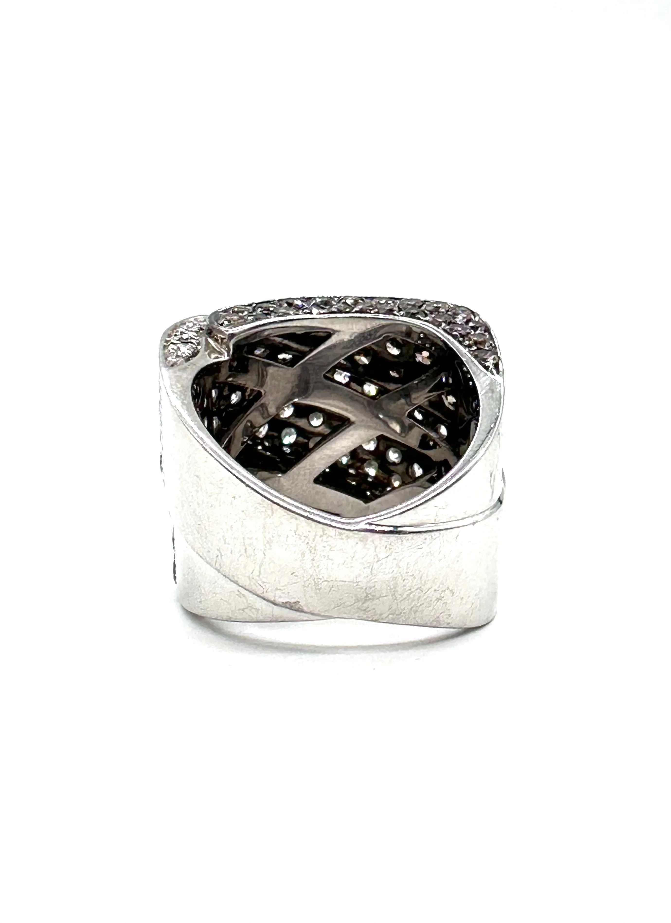White and champagne diamond crossover ring