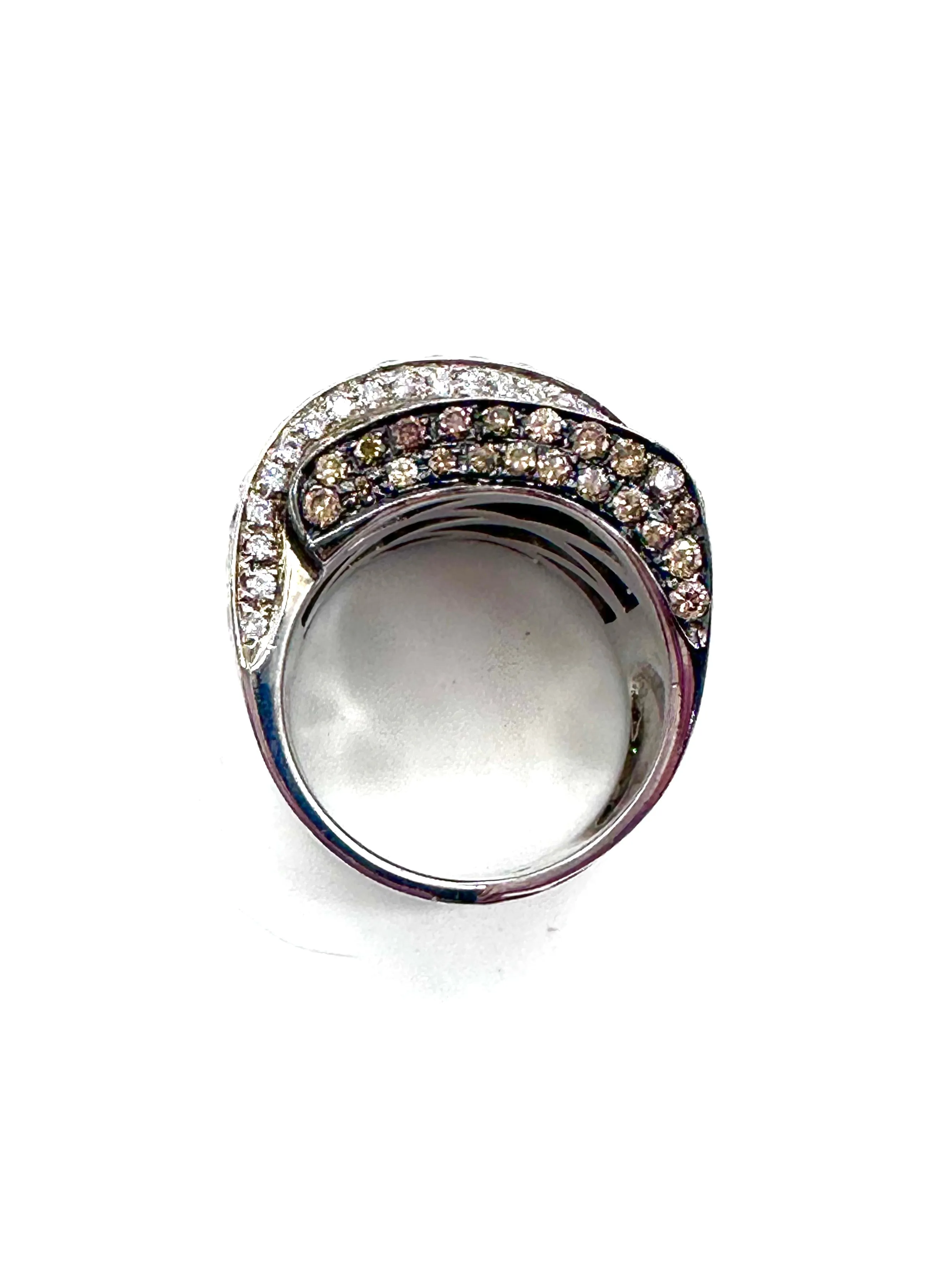 White and champagne diamond crossover ring