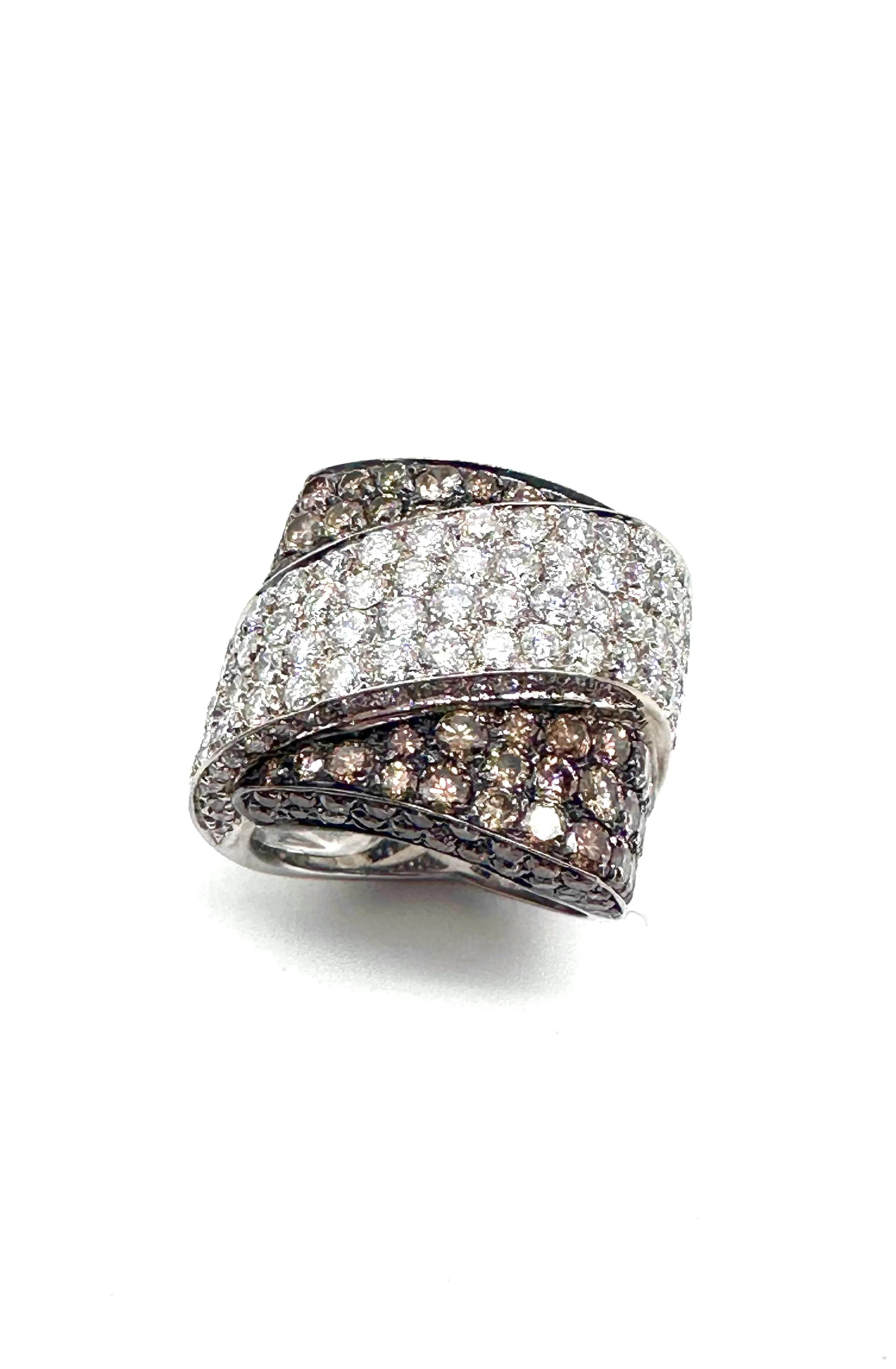 White and champagne diamond crossover ring
