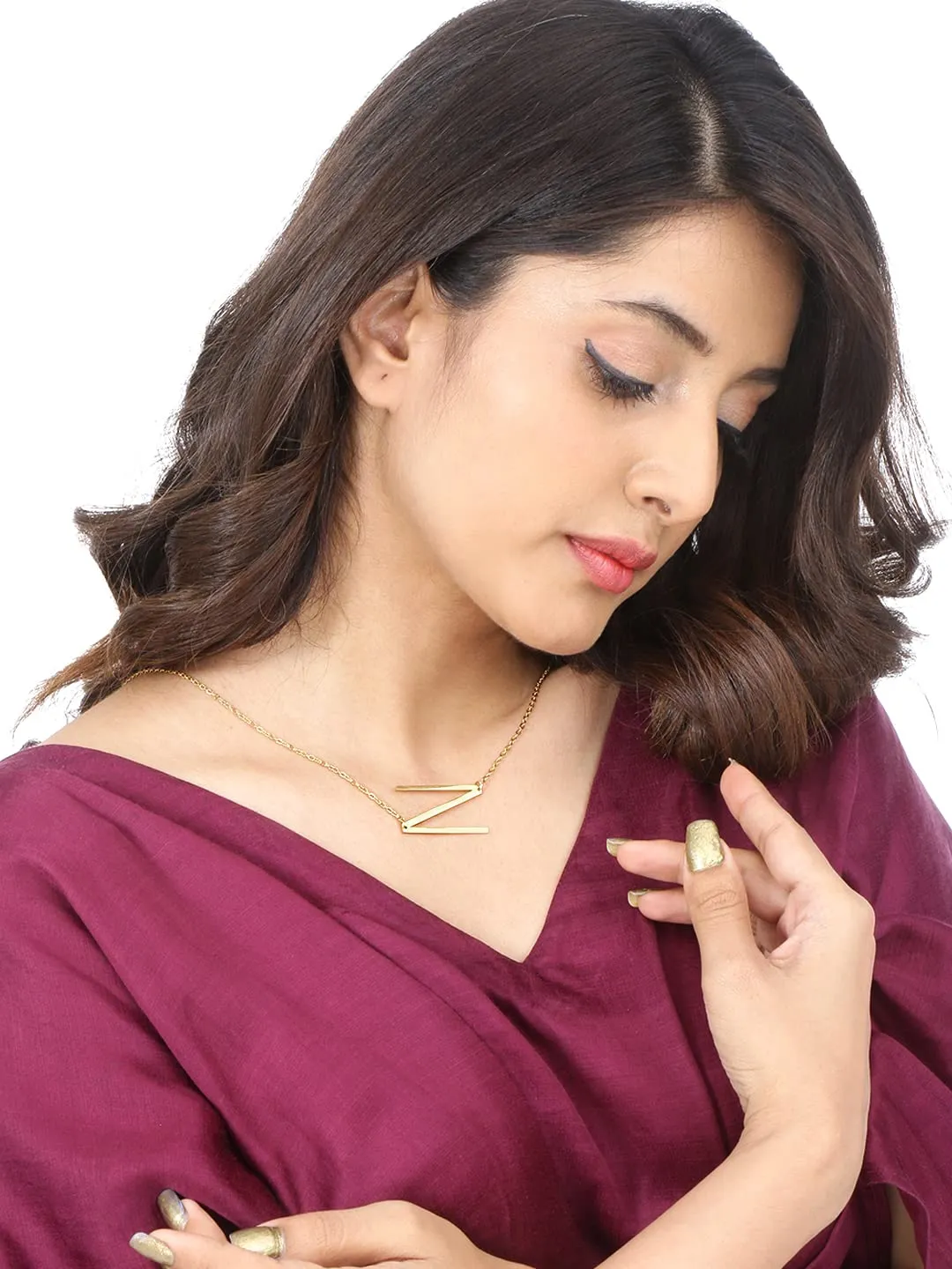 Yellow Chimes Alphabet Pendant Necklace for Women Alphabet N Initial Golden Pendant Stainless Steel Gold Plated Big Chain Pendant for Women and Men.