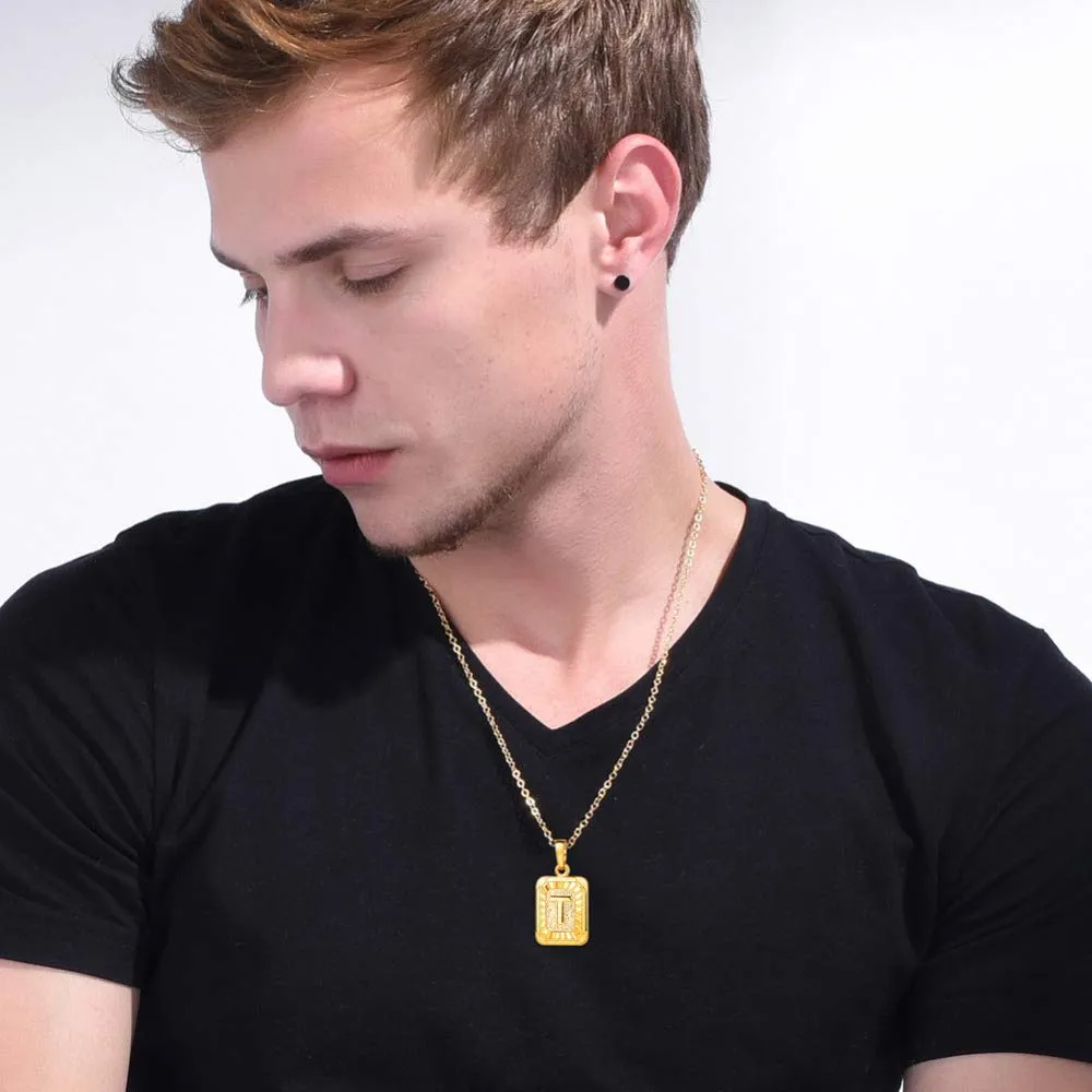 Yellow Chimes Gold Plated Alphabet 'T' Statement Pendant Necklace for Men and Women