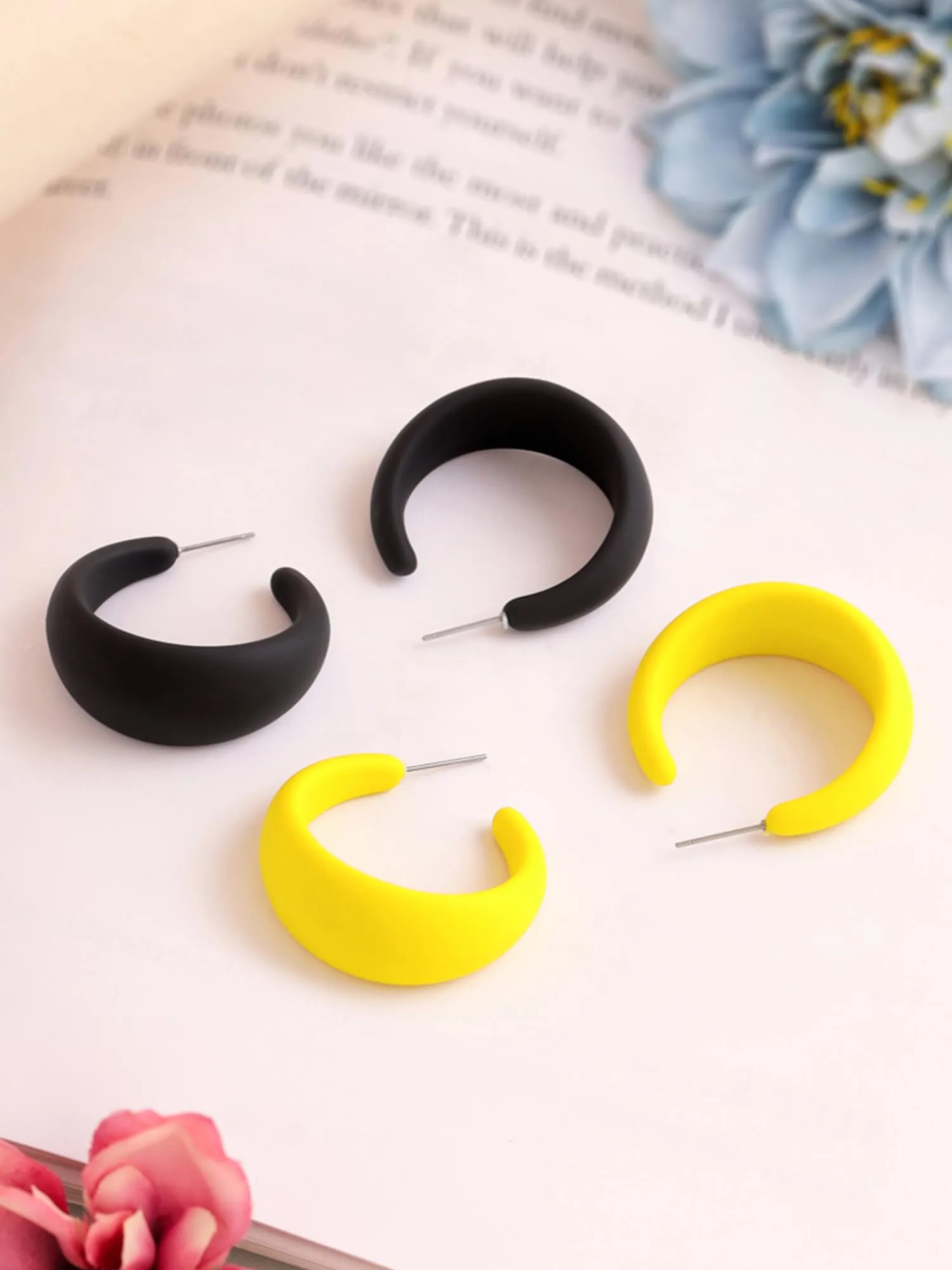 Yellow Chimes Hoop Earrings for Women | Fashion Black Earrings for Girls Combo of 2 Pairs Hoops Earrings Set | Big Hoop Women Earrings | Birthday Gift For Girls Anniversary Gift for Wife