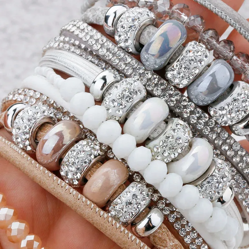 'Yiray' Beads and Rhinestones Cuff Bracelet - khaki